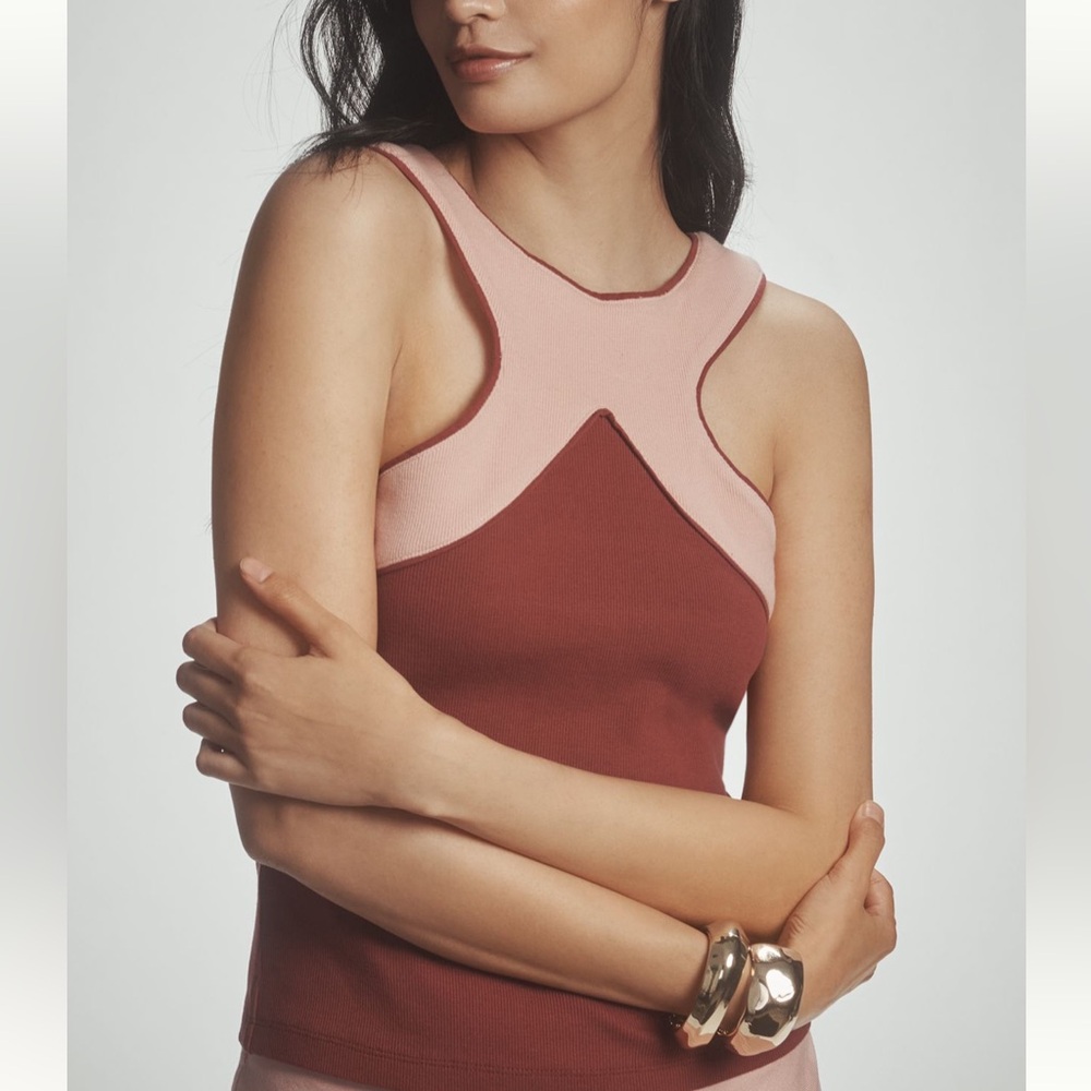 Maeve Pink and Rust Contrast Yoke Tank